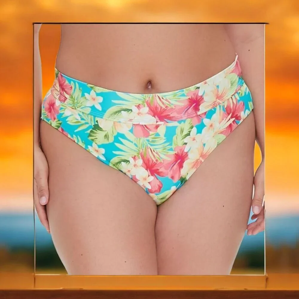 NEW!!! WOMEN’S PLUS TROPICAL PRINT BIKINI BOTTOMS (OASIS) - SIZE 4X